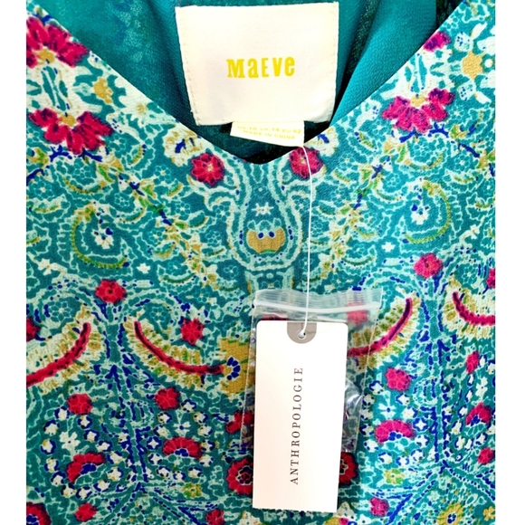 NWT ANTHROPOLOGIE Maeve Meret Silk Green Floral Paisley Tunic Top, size 10 - Picture 4 of 12